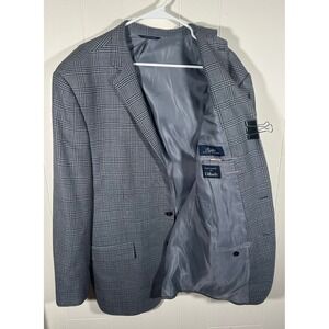 Ralph Lauren Mens 48L Silk Wool Plaid Blazer Grey Sport Coat Made in Canada